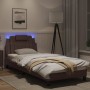 Estructura cama con luces LED cuero sintético marrón 90x190 cm