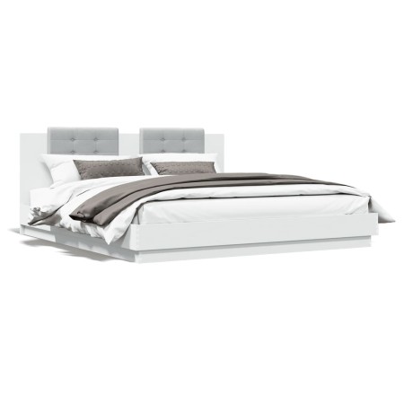 Estructura cama con cabecero madera ingeniería blanco 180x200cm de , Camas y somieres - Ref: Foro24-3209898, Precio: 215,46 €...