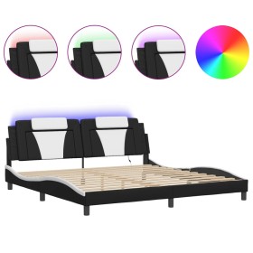 Bed frame with LED synthetic leather black white 200x200 cm by , Beds and slatted bases - Ref: Foro24-3214048, Price: 227,58 ...