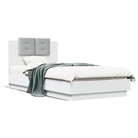 Bed frame with headboard and white LED lights 90x190 cm by , Beds and slatted bases - Ref: Foro24-3210059, Price: 167,99 €, D...