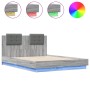 Bed frame with headboard LED lights Sonoma gray 135x190 cm by , Beds and slatted bases - Ref: Foro24-3210050, Price: 190,77 €...