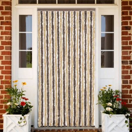 Dark brown and beige chenille fly curtain 90x200 cm by , Mosquito nets for windows - Ref: Foro24-377355, Price: 57,83 €, Disc...