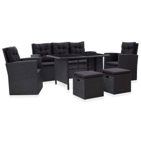 6-teiliges Gartenmöbel-Set und Kissen Kunstrattan schwarz von vidaXL, Gartensets - Ref: Foro24-46094, Preis: 751,19 €, Rabatt: %