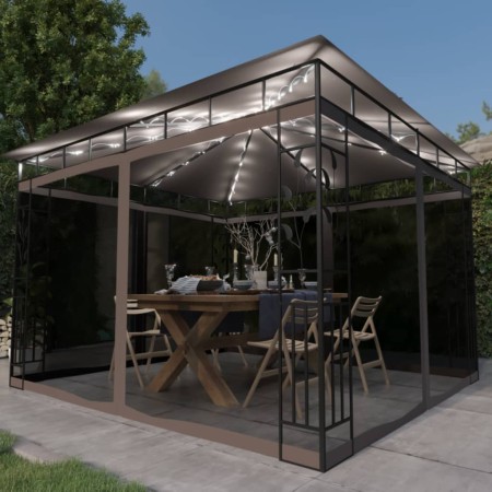 Pavillon mit Moskitonetz und LED-Lichtleiste in Taupe, 3 x 3 x 2,73 m, 180 g/m² von vidaXL, Zelte und Pavillons - Ref: Foro24...