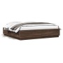 Bed frame with LED lights brown oak wood 200x200 cm by , Beds and slatted bases - Ref: Foro24-3209589, Price: 204,08 €, Disco...