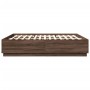 Estructura de cama con luces LED madera roble marrón 200x200 cm de , Camas y somieres - Ref: Foro24-3209589, Precio: 204,08 €...