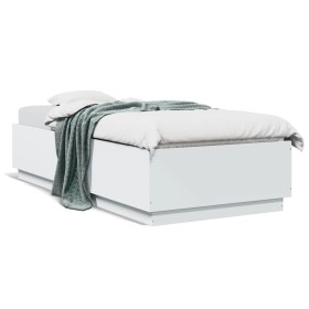 Estructura de cama con LED madera ingeniería blanco 100x200 cm de , Camas y somieres - Ref: Foro24-3209625, Precio: 132,99 €,...