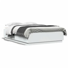 Estructura de cama con LED madera ingeniería blanco 150x200 cm de , Camas y somieres - Ref: Foro24-3209604, Precio: 186,93 €,...