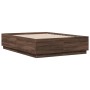 Bed frame with LED lights oak brown wood 120x190 cm by , Beds and slatted bases - Ref: Foro24-3209659, Price: 156,99 €, Disco...