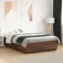 Bed frame with LED lights oak brown wood 120x190 cm by , Beds and slatted bases - Ref: Foro24-3209659, Price: 156,99 €, Disco...