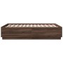 Bed frame with LED lights oak brown wood 120x190 cm by , Beds and slatted bases - Ref: Foro24-3209659, Price: 156,99 €, Disco...