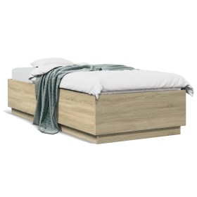 Sonoma oak wood bed frame with LED lights 100x200 cm by , Beds and slatted bases - Ref: Foro24-3209627, Price: 128,99 €, Disc...