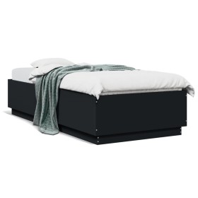 Bed frame with LED lights black engineered wood 90x200 cm by , Beds and slatted bases - Ref: Foro24-3209633, Price: 145,99 €,...