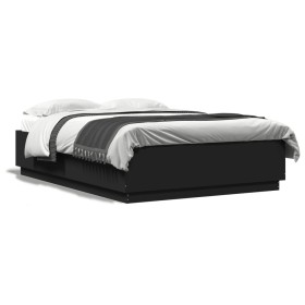 Estructura cama con luces LED madera ingeniería negro 120x200cm de , Camas y somieres - Ref: Foro24-3209619, Precio: 177,01 €...