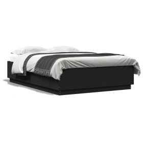 Black engineered wood bed frame 140x200 cm by , Beds and slatted bases - Ref: Foro24-3209703, Price: 159,47 €, Discount: %