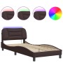 Estructura de cama con luces LED tela marrón oscuro 80x200 cm de , Camas y somieres - Ref: Foro24-3213665, Precio: 172,09 €, ...