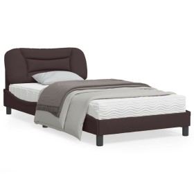 Estructura de cama con luces LED tela marrón oscuro 100x200 cm de , Camas y somieres - Ref: Foro24-3213686, Precio: 162,99 €,...