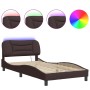 Bed frame with LED lights dark brown fabric 100x200 cm by , Beds and slatted bases - Ref: Foro24-3213686, Price: 162,94 €, Di...