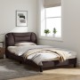 Bed frame with LED lights dark brown fabric 100x200 cm by , Beds and slatted bases - Ref: Foro24-3213686, Price: 162,94 €, Di...