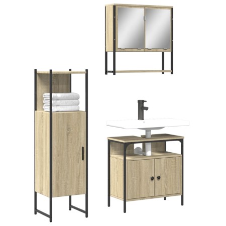 Set de muebles de baño 3 pzas madera contrachapada roble Sonoma de , Muebles de baño - Ref: Foro24-3214696, Precio: 172,99 €,...