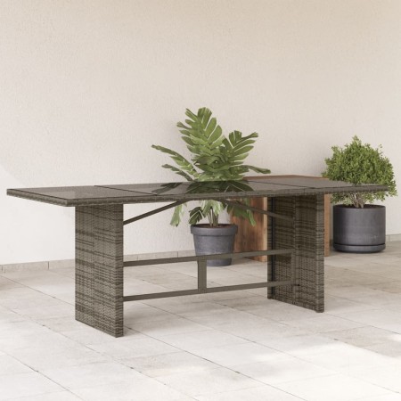 Garden table glass surface PE rattan gray 190x80x74 cm by , Garden tables - Ref: Foro24-365306, Price: 182,42 €, Discount: %