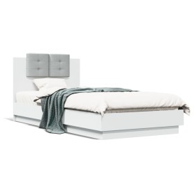 White engineered wood bed frame with headboard 90x200 cm by , Beds and slatted bases - Ref: Foro24-3209940, Price: 144,99 €, ...