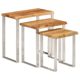 Set de 3 mesas apilables con borde natural madera maciza acacia de , Mesas auxiliares - Ref: Foro24-372761, Precio: 225,91 €,...