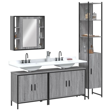 Sonoma gray plywood 4-piece bathroom cabinet set by , Bathroom furniture - Ref: Foro24-3214753, Price: 276,99 €, Discount: %