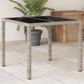 Garden table light gray PE rattan glass surface 90x90x75cm by , Garden tables - Ref: Foro24-368122, Price: 104,99 €, Discount: %