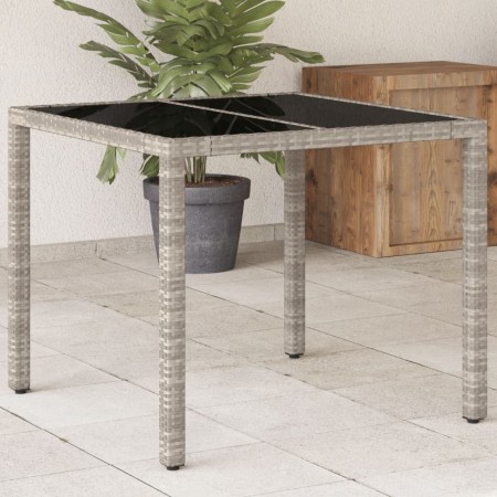 Garden table light gray PE rattan glass surface 90x90x75cm by , Garden tables - Ref: Foro24-368122, Price: 105,19 €, Discount: %