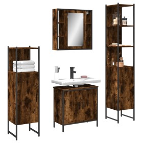 4-piece smoke oak plywood bathroom furniture set by , Bathroom furniture - Ref: Foro24-3214772, Price: 267,92 €, Discount: %