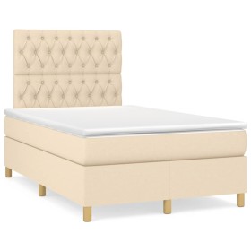 Box spring bed with mattress and LED lights cream fabric 120x190 cm by , Beds and slatted bases - Ref: Foro24-3270272, Price:...