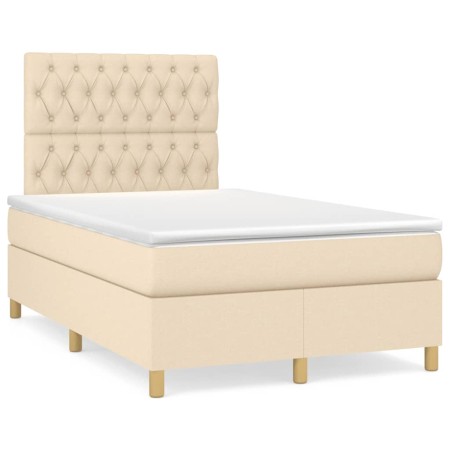 Box spring bed with mattress and LED lights cream fabric 120x190 cm by , Beds and slatted bases - Ref: Foro24-3270272, Price:...