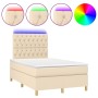 Boxspringbett mit Matratze und LED-Leuchten aus cremefarbenem Stoff 120x190 cm von , Betten und Lattenroste - Ref: Foro24-327...