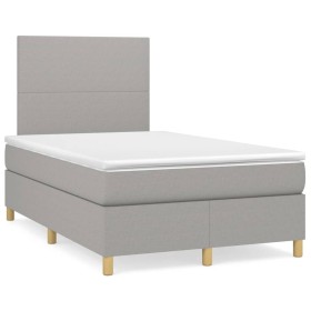 Box spring bed with mattress and LED light gray fabric 120x190 cm by , Beds and slatted bases - Ref: Foro24-3270232, Price: 4...