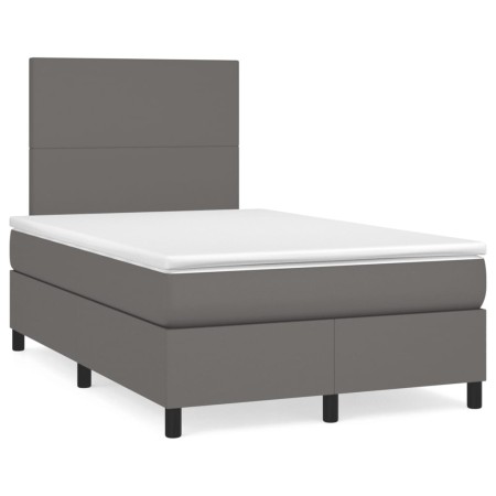 Box spring bed with LED mattress gray synthetic leather 120x190 cm by , Beds and slatted bases - Ref: Foro24-3270285, Price: ...