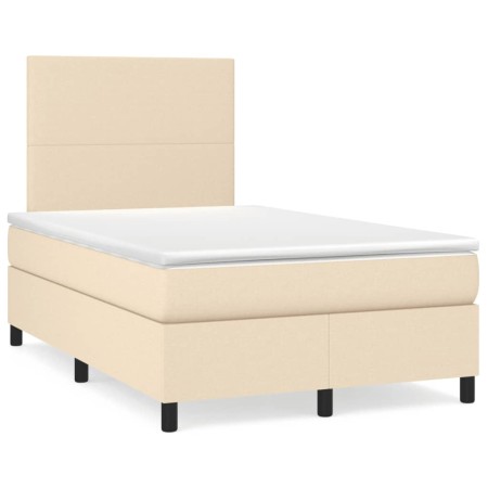 Boxspringbett mit Matratze und LED-Leuchten aus cremefarbenem Stoff 120x190 cm von , Betten und Lattenroste - Ref: Foro24-327...