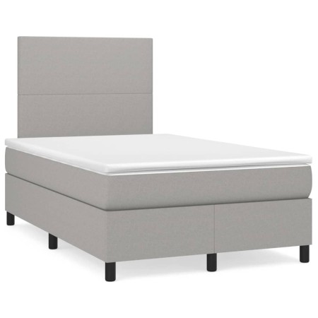 Box spring bed with mattress and LED light gray fabric 120x190 cm by , Beds and slatted bases - Ref: Foro24-3270183, Price: 4...