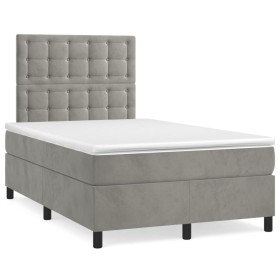 Cama box spring colchón y LED terciopelo gris claro 120x190 cm de , Camas y somieres - Ref: Foro24-3270335, Precio: 445,99 €,...