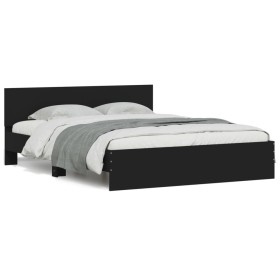 Bed frame with headboard and LED lights black 150x200 cm by , Beds and slatted bases - Ref: Foro24-3207603, Price: 198,19 €, ...