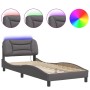 Estructura de cama con luces LED cuero sintético gris 90x200 cm de , Camas y somieres - Ref: Foro24-3213909, Precio: 183,62 €...