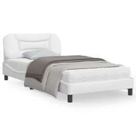 Estructura cama con luces LED cuero sintético blanco 100x200 cm de , Camas y somieres - Ref: Foro24-3213914, Precio: 172,00 €...