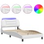 Bed frame with LED lights white synthetic leather 100x200 cm by , Beds and slatted bases - Ref: Foro24-3213914, Price: 170,97...