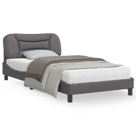 Estructura cama con luces LED cuero sintético gris 100x200 cm de , Camas y somieres - Ref: Foro24-3213916, Precio: 170,97 €, ...