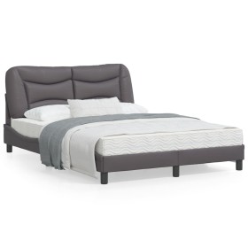 Estructura cama con luces LED cuero sintético gris 120x200 cm de , Camas y somieres - Ref: Foro24-3213923, Precio: 209,77 €, ...