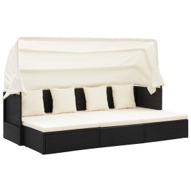 Tumbona cama jardín techo ratán sintético negro de vidaXL, Camas para exteriores - Ref: Foro24-46156, Precio: 454,89 €, Descu...