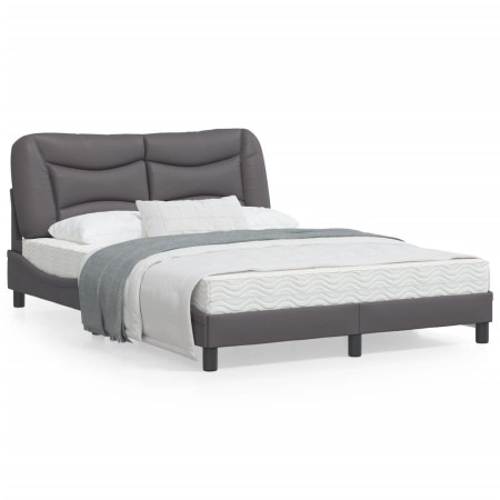 Estructura cama con luces LED cuero sintético gris 140x200 cm de , Camas y somieres - Ref: Foro24-3213937, Precio: 230,24 €, ...