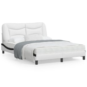 Estructura cama con LED cuero sintético blanco negro 140x200 cm de , Camas y somieres - Ref: Foro24-3213940, Precio: 231,68 €...