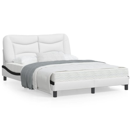 Estructura cama con LED cuero sintético blanco negro 140x200 cm de , Camas y somieres - Ref: Foro24-3213940, Precio: 218,62 €...