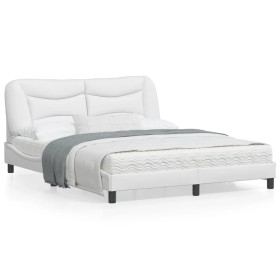 Estructura de cama con luces LED cuero PE blanco 160x200 cm de , Camas y somieres - Ref: Foro24-3213942, Precio: 252,07 €, De...